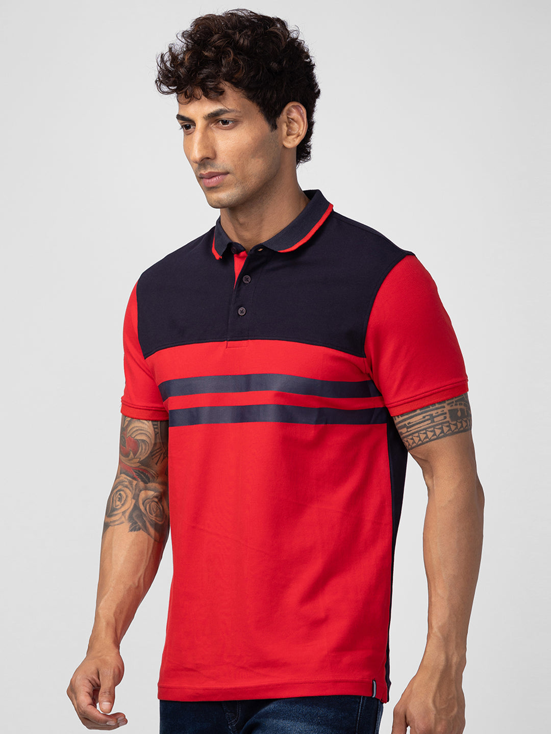 Spykar Men Deep Red Cotton Regular Fit Half Sleeve Printed Polo T-Shirt