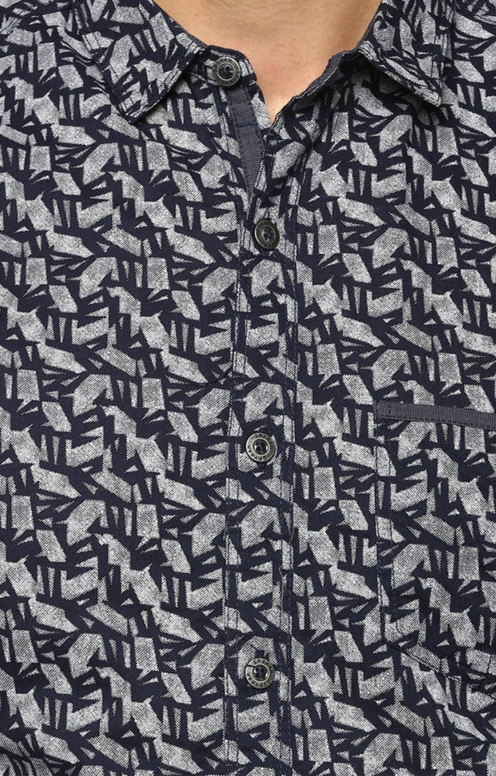 Spykar Men'S Blue Cotton Printed Casual Shirts