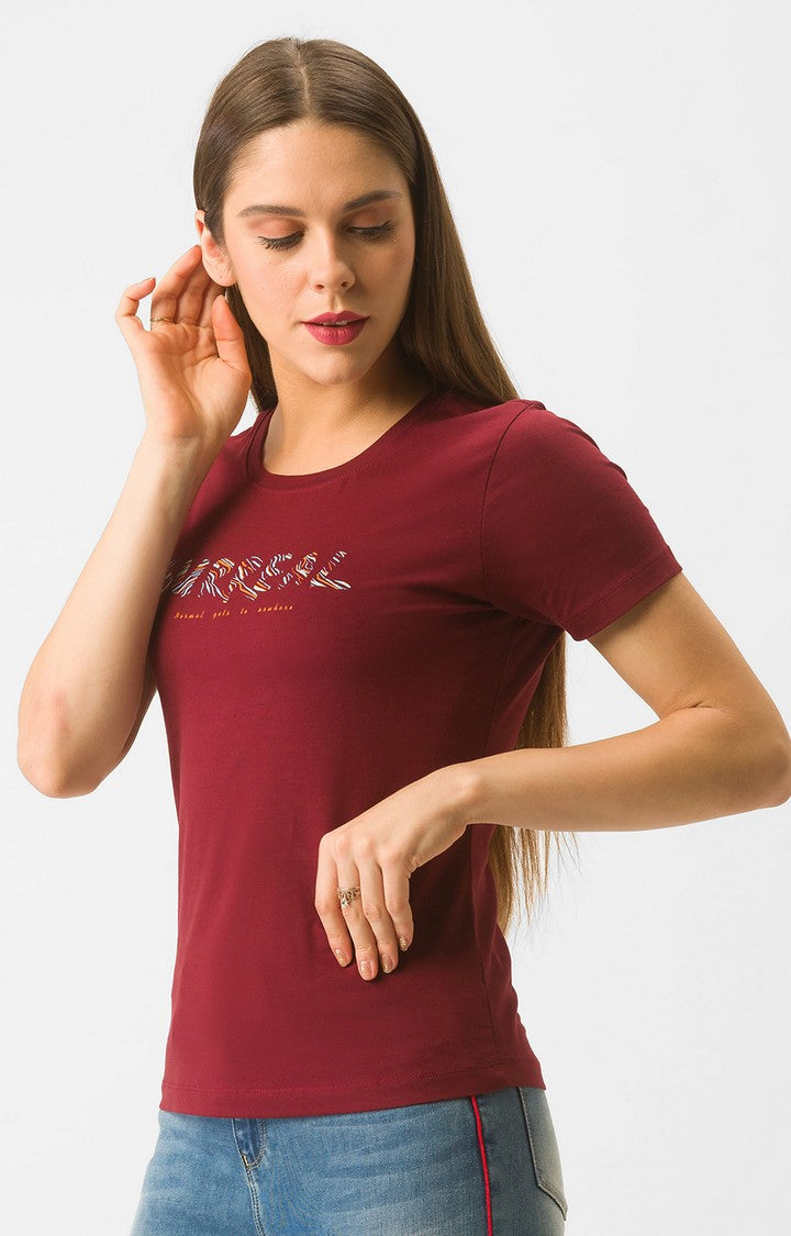 Spykar Cotton Red T-Shirts