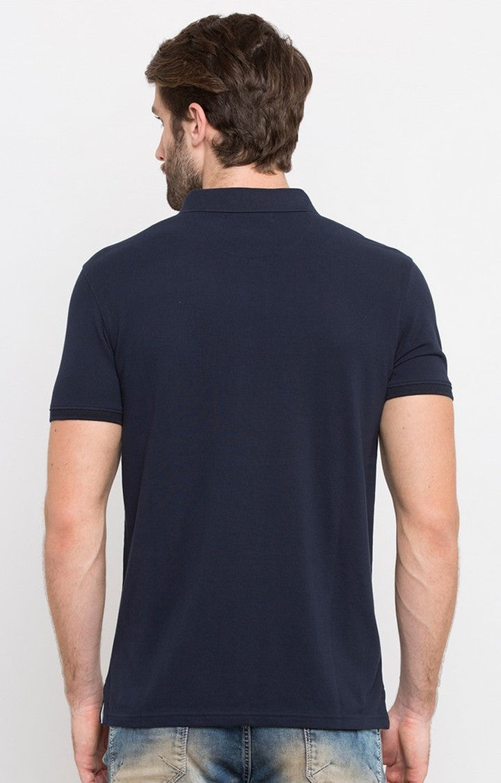 Spykar Blue Solid Slim Fit Polo T-Shirt