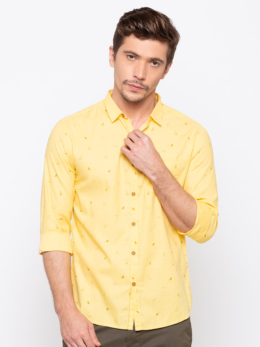 Spykar Men Yellow Printed Slim Fit Casual Shirt