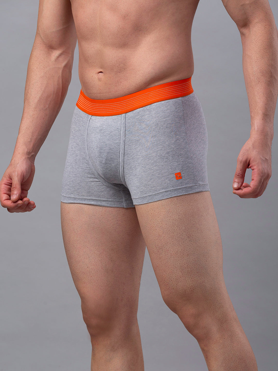 Men Premium Grey-Orange Cotton Blend Trunk- Underjeans By Spykar