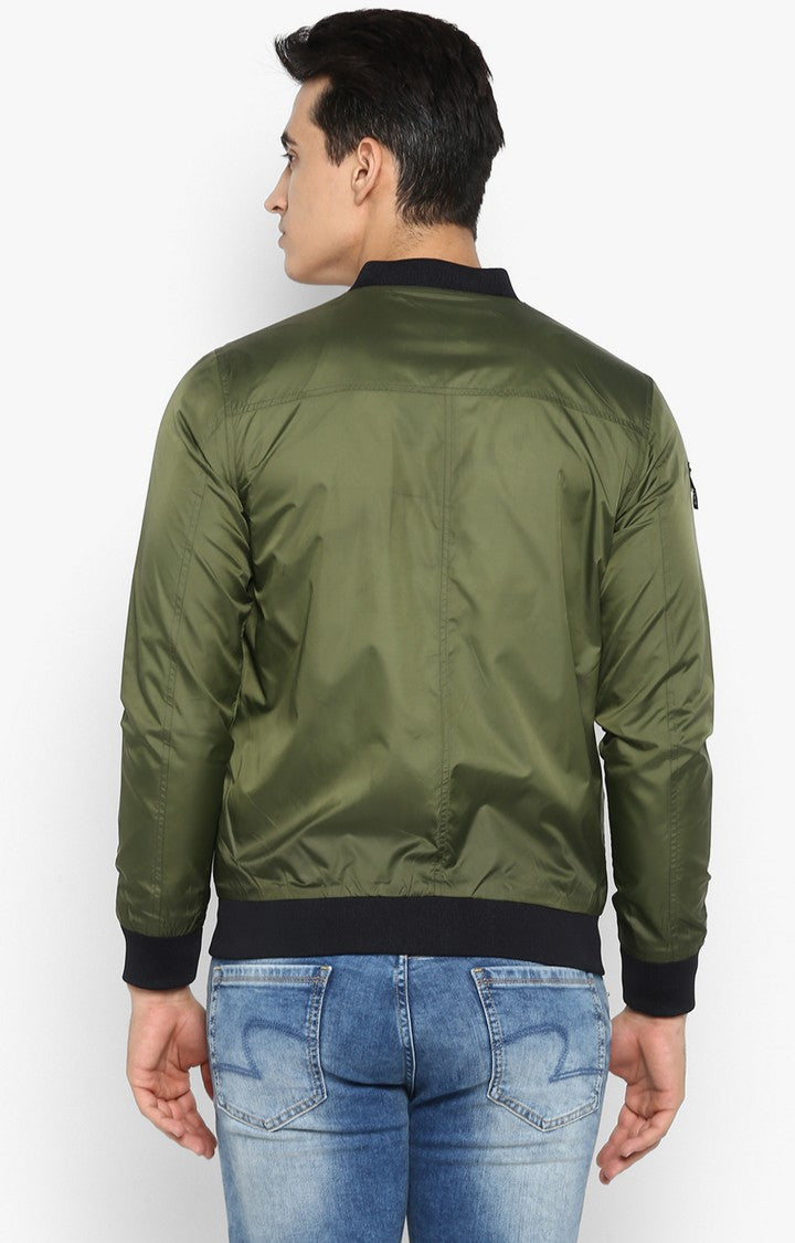 Spykar Men Olive Solid Comfort Fit Bomber Jacket