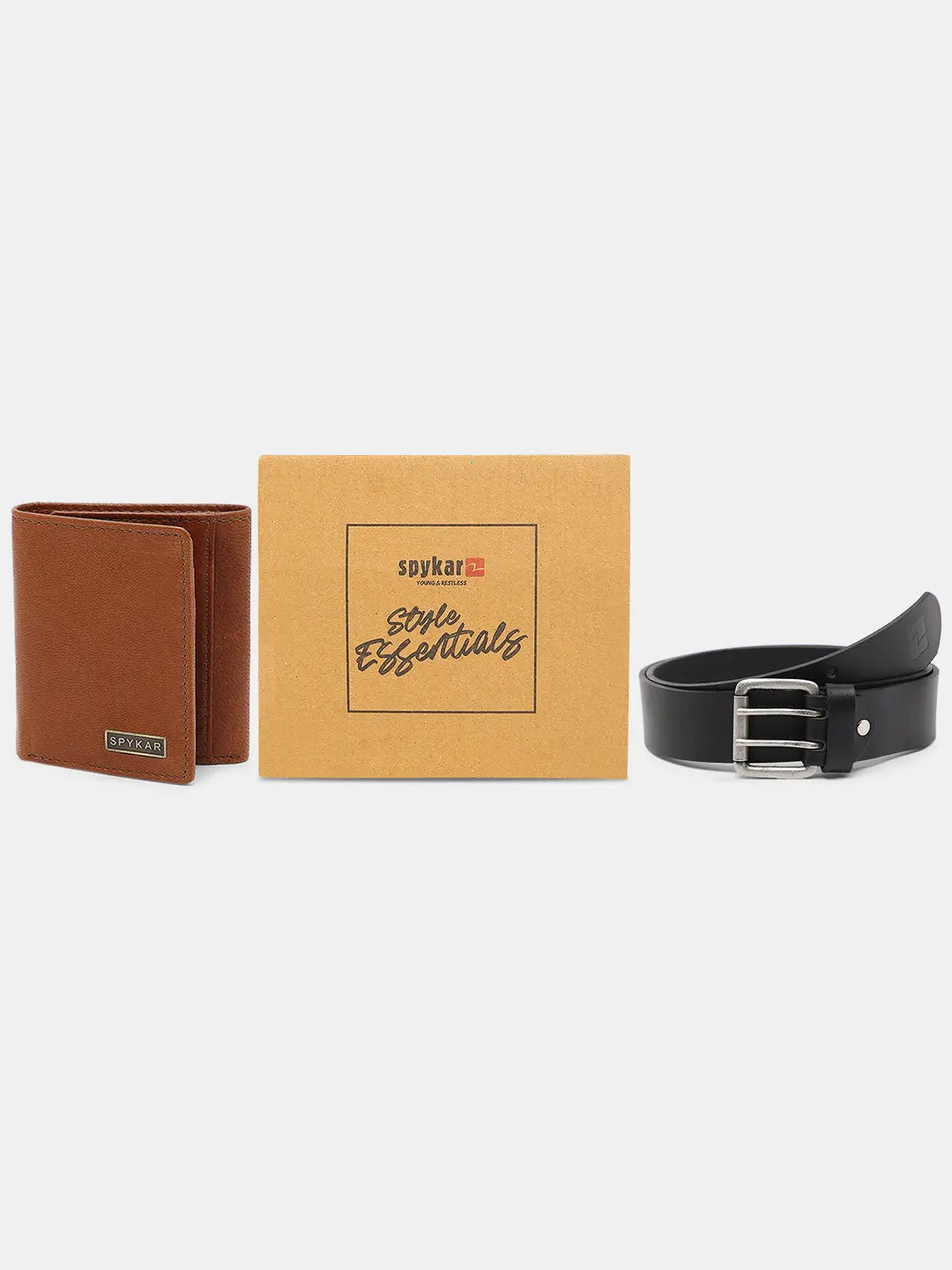 Spykar Black Leather Belt & Wallet Combo