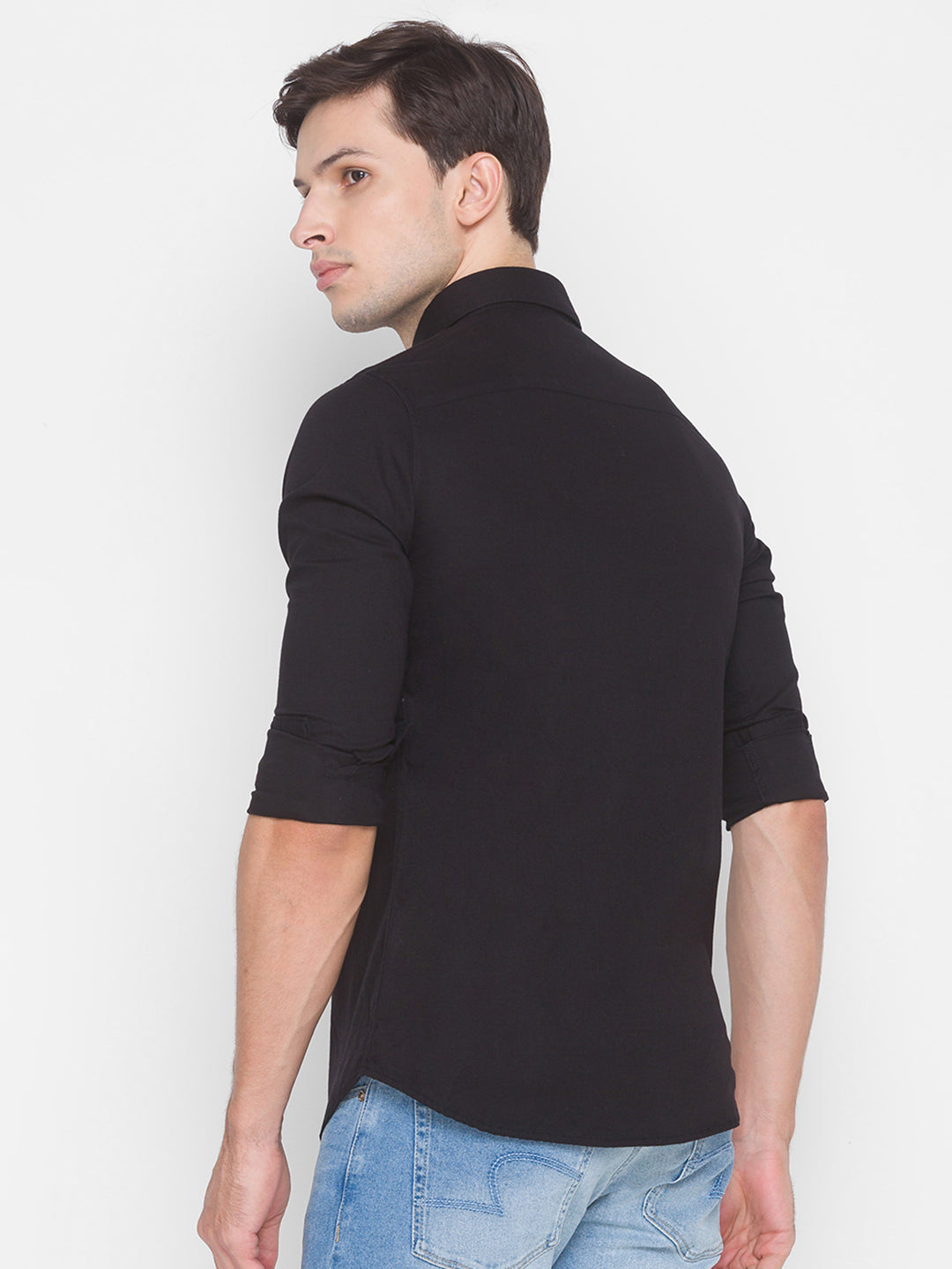 Spykar Slim Fit Black Cotton Men Shirt