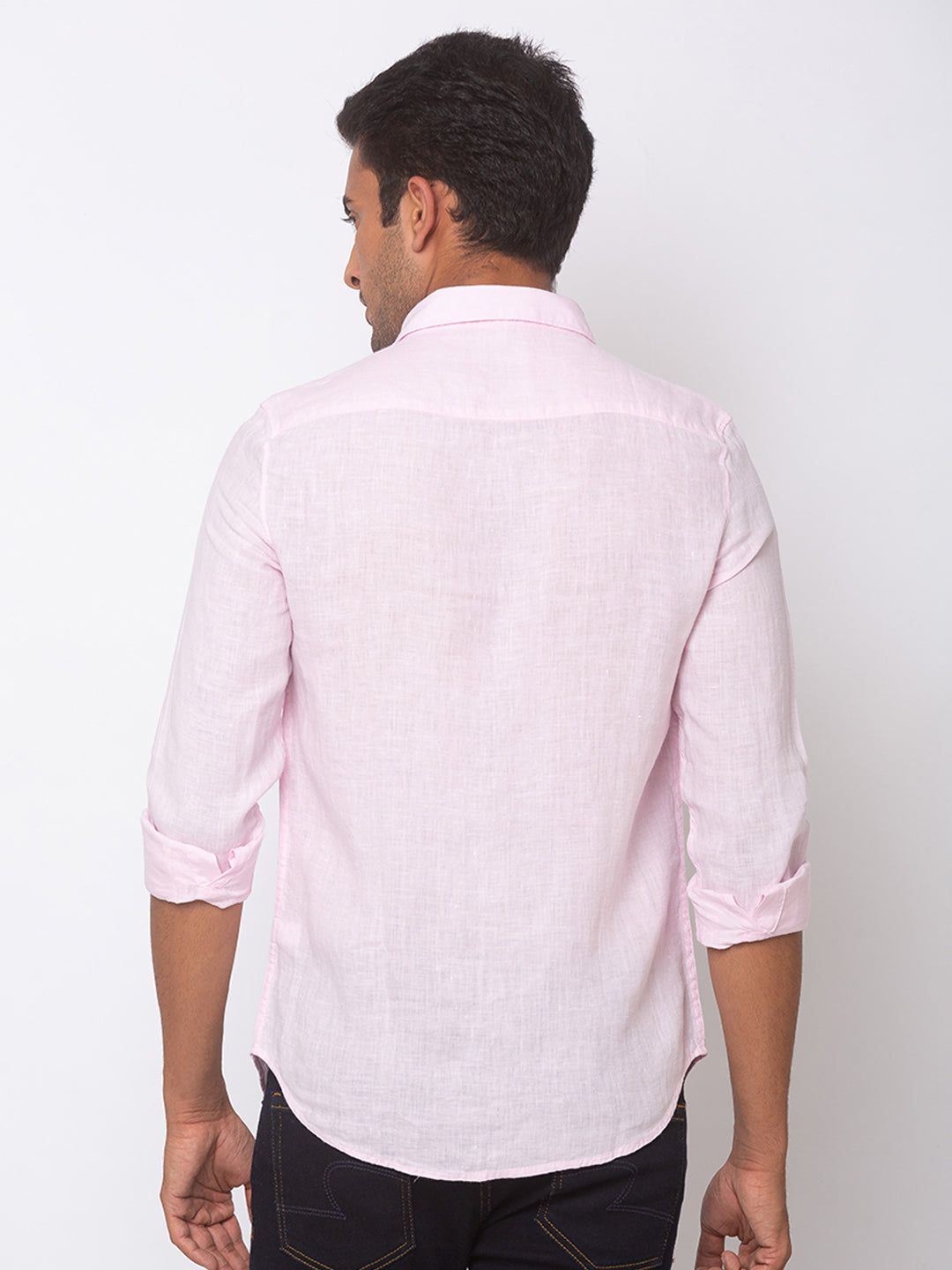 Spykar Men Baby Pink Cotton Slim Fit Shirt