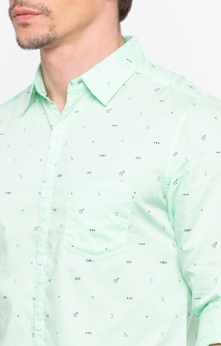 Spykar Men'S Green Cotton Printed Casual Shirts