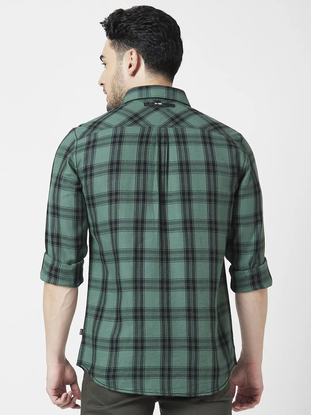 Spykar Men Sage Green Cotton Regular Slim Fit Full Sleeve Checkered Shirt