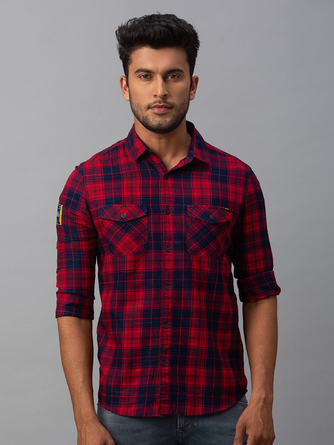 Spykar Men Red Cotton Slim Fit Shirt