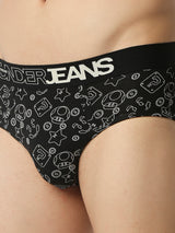 Men Premium Black Cotton Blend Regular Fit Brief - Underjeans By Spykar