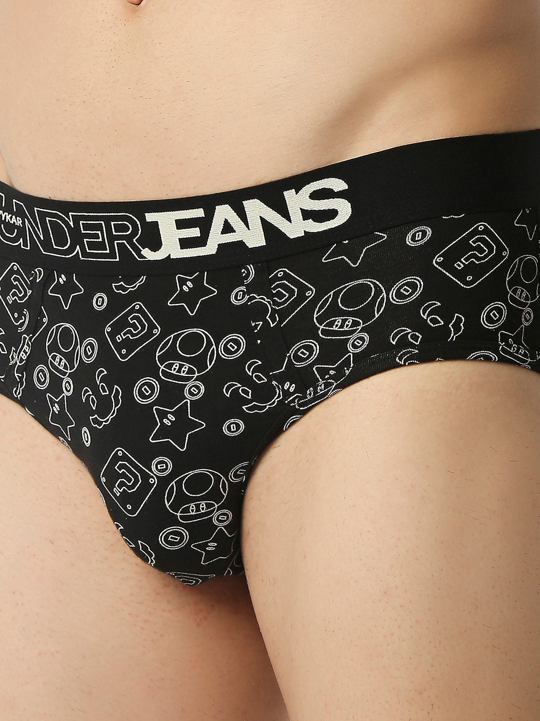 Men Premium Black Cotton Blend Regular Fit Brief - Underjeans By Spykar