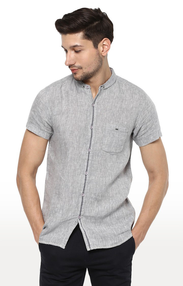 Spykar Men'S Grey Cotton Melange Casual Shirts