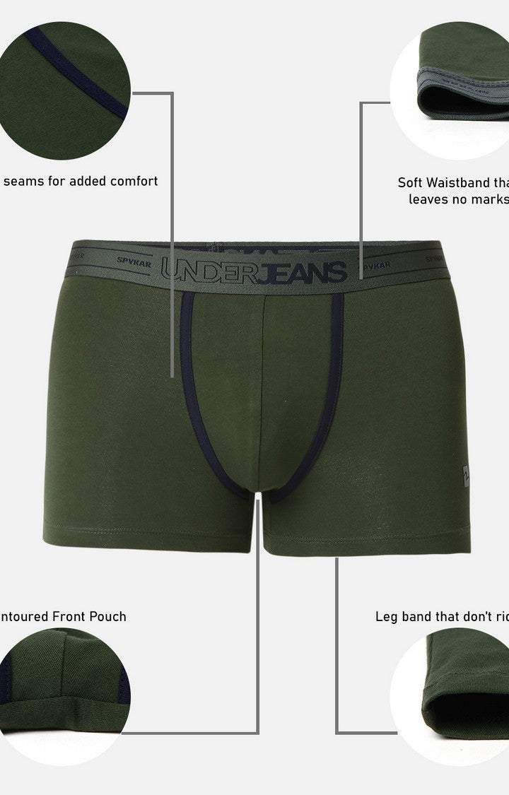 Men Premium Olive Cotton Trunk - Underjeans By Spykar
