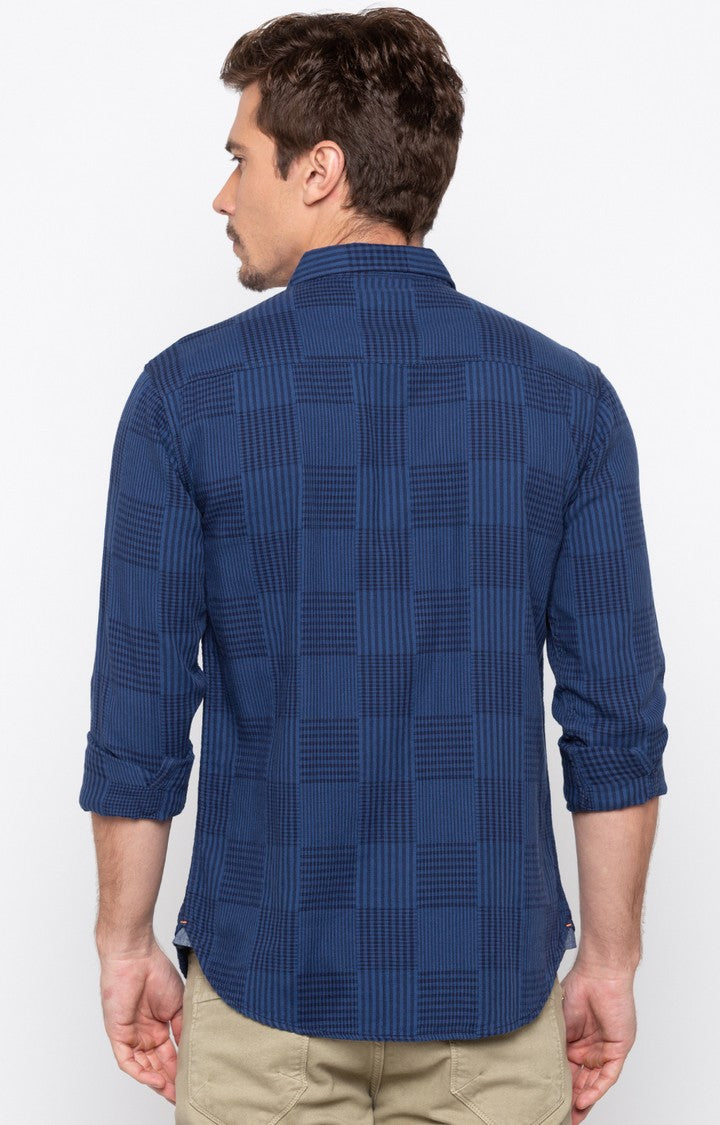 Spykar Men'S Blue Cotton Checked Casual Shirts