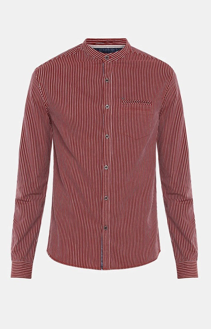 Spykar Men'S Red Cotton Striped Casual Shirts