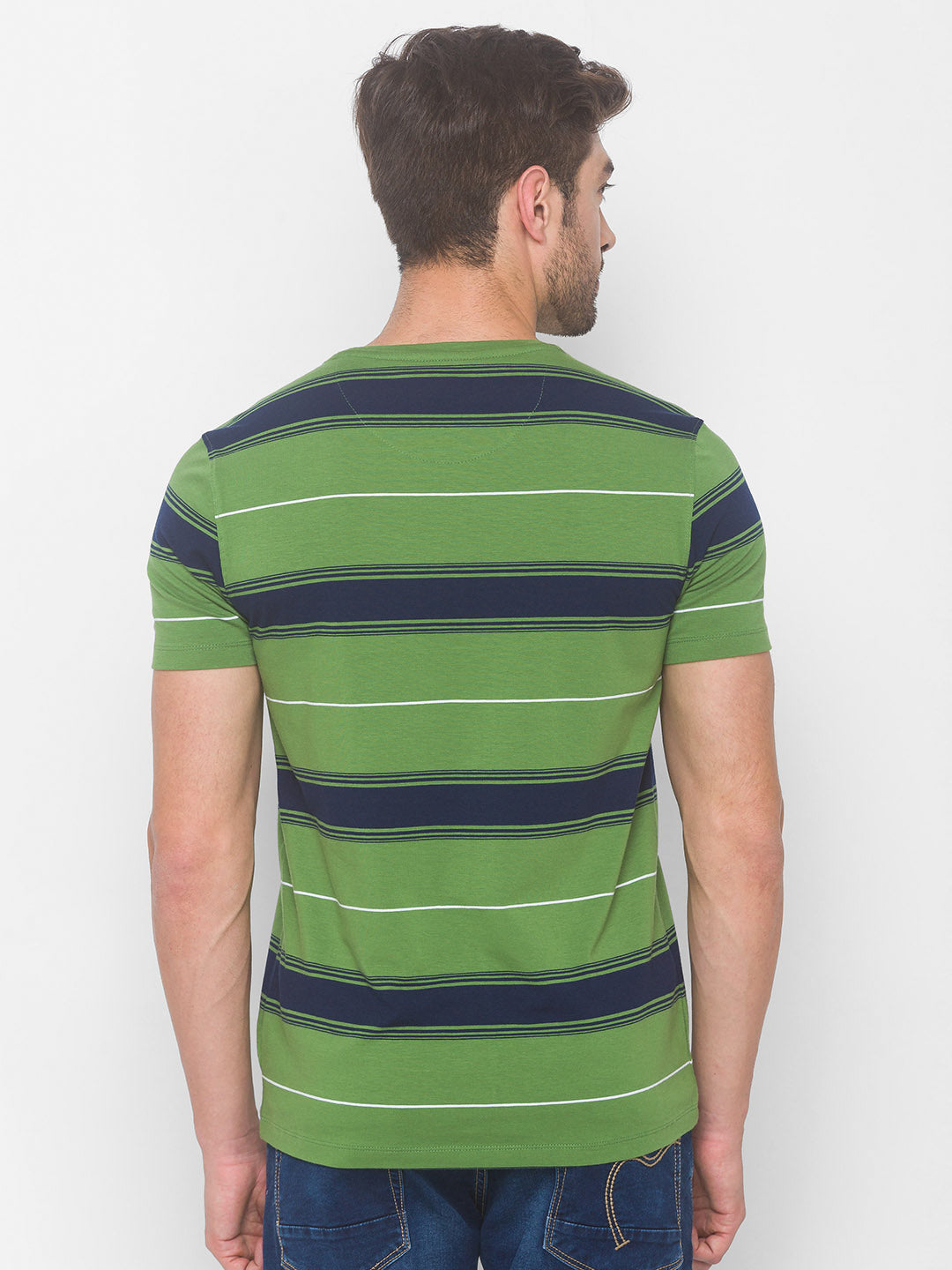 Spykar Men Green Cotton Blend Slim Fit Round Neck T-Shirt