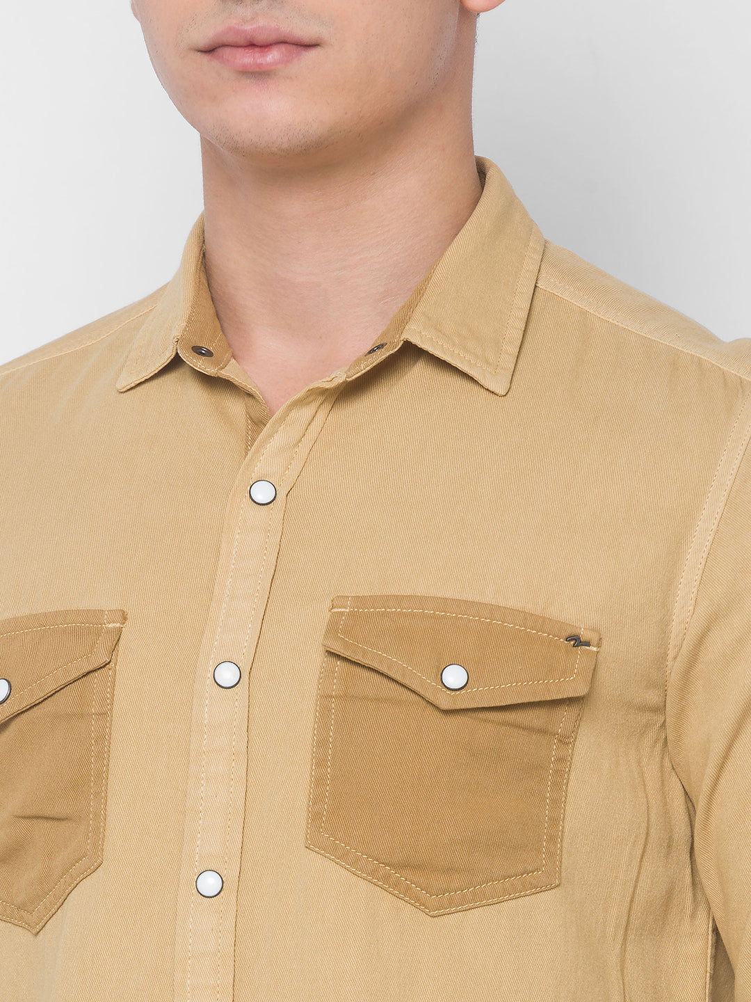 Spykar Men Khaki Cotton Shirts (Slim)