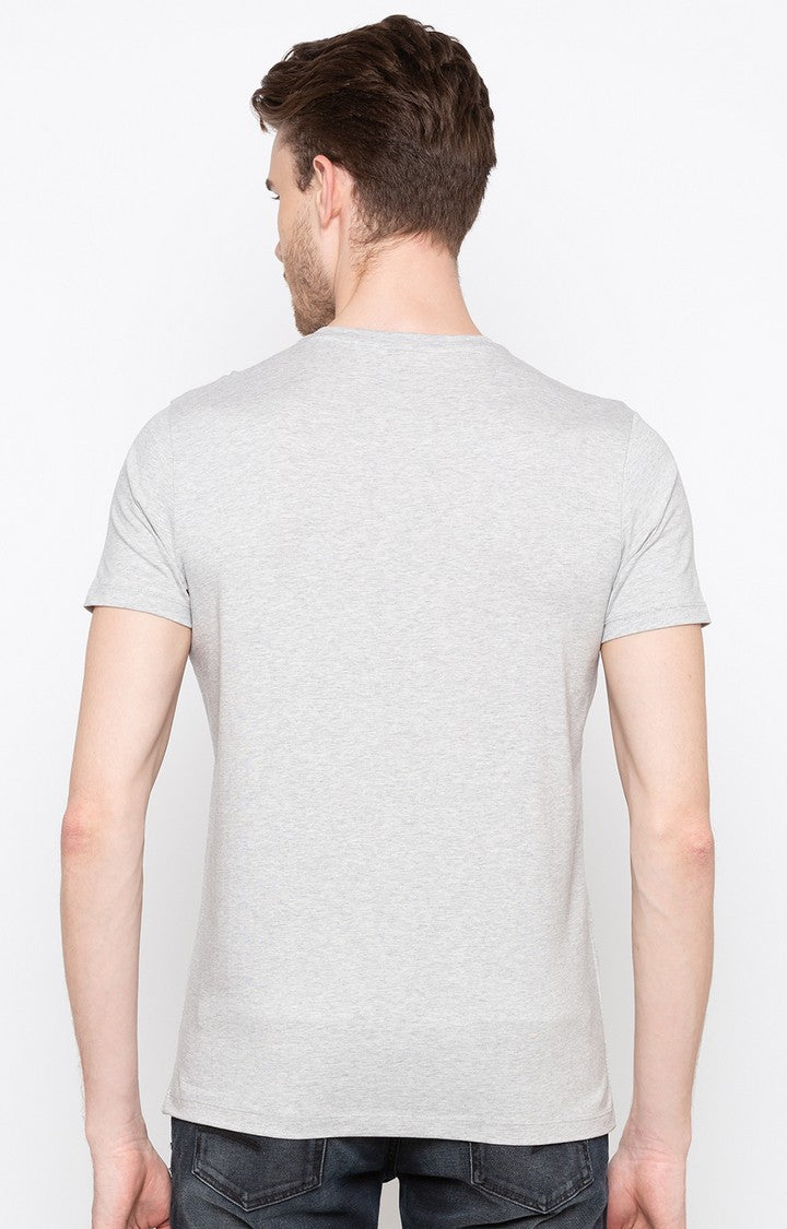 Spykar Men Grey Cotton Slim Fit Round Neck T-Shirt