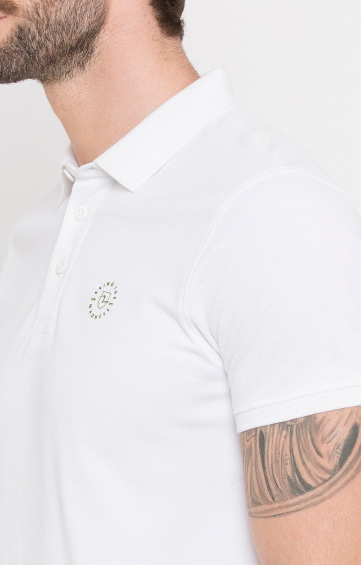 Spykar White Solid Slim Fit Polo T-Shirt