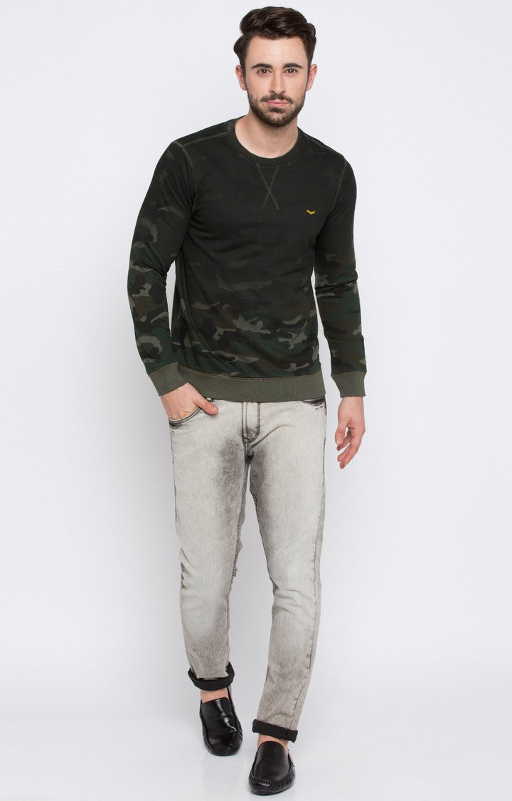 Spykar Green Printed Slim Fit Sweatshirt