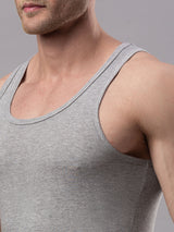 Grey 100% Cotton Vest (Round Neck 1X1 Rib)- Underjeans By Spykar