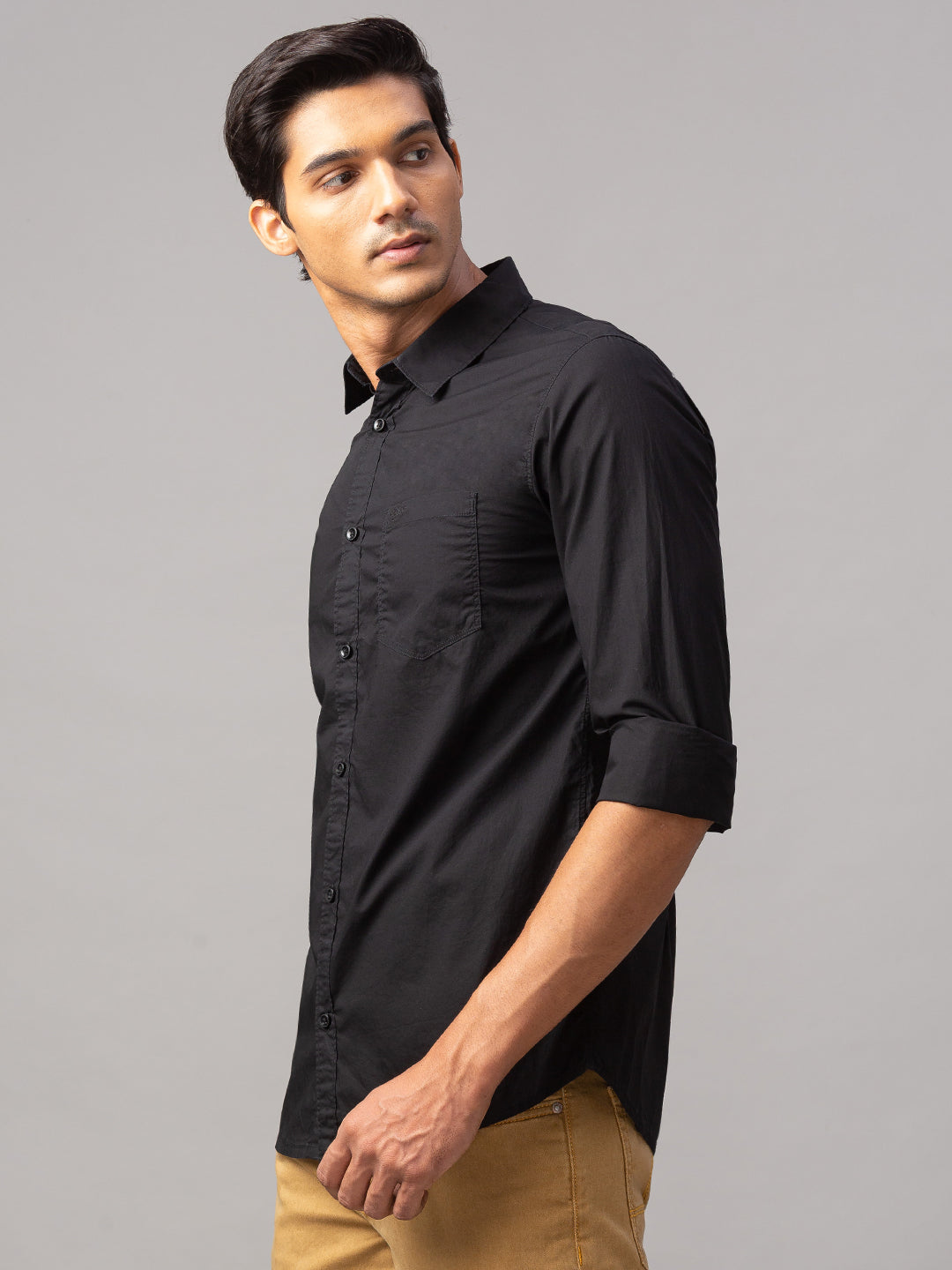 Spykar Men Black Cotton Slim Fit Shirt