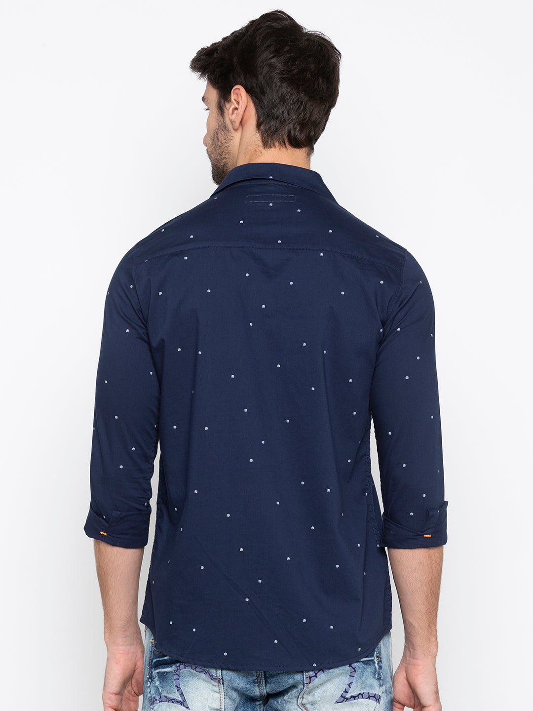 Spykar Slim Fit Men Navy Printed Casual Shirt