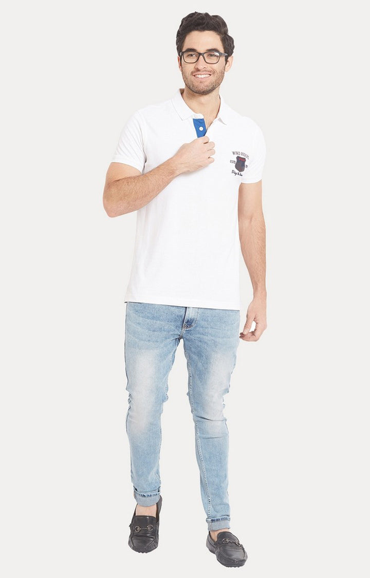 Spykar White Solid Slim Fit Polo T-Shirt