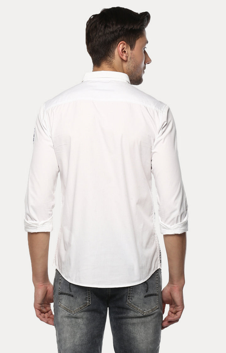 Spykar Men'S White Cotton Solid Casual Shirts