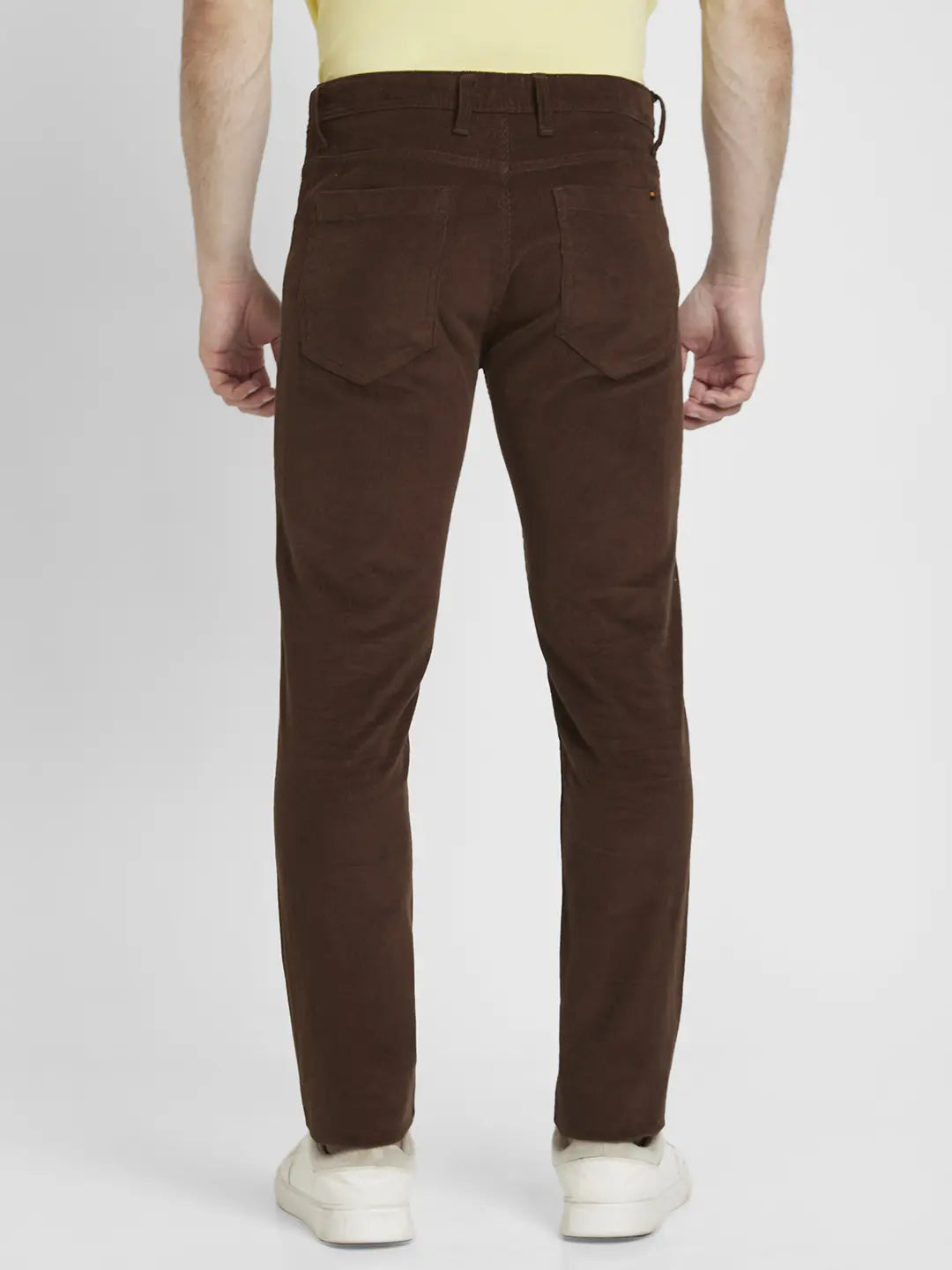 Spykar Men Brown Cotton Slim Fit Mid Rise Trousers