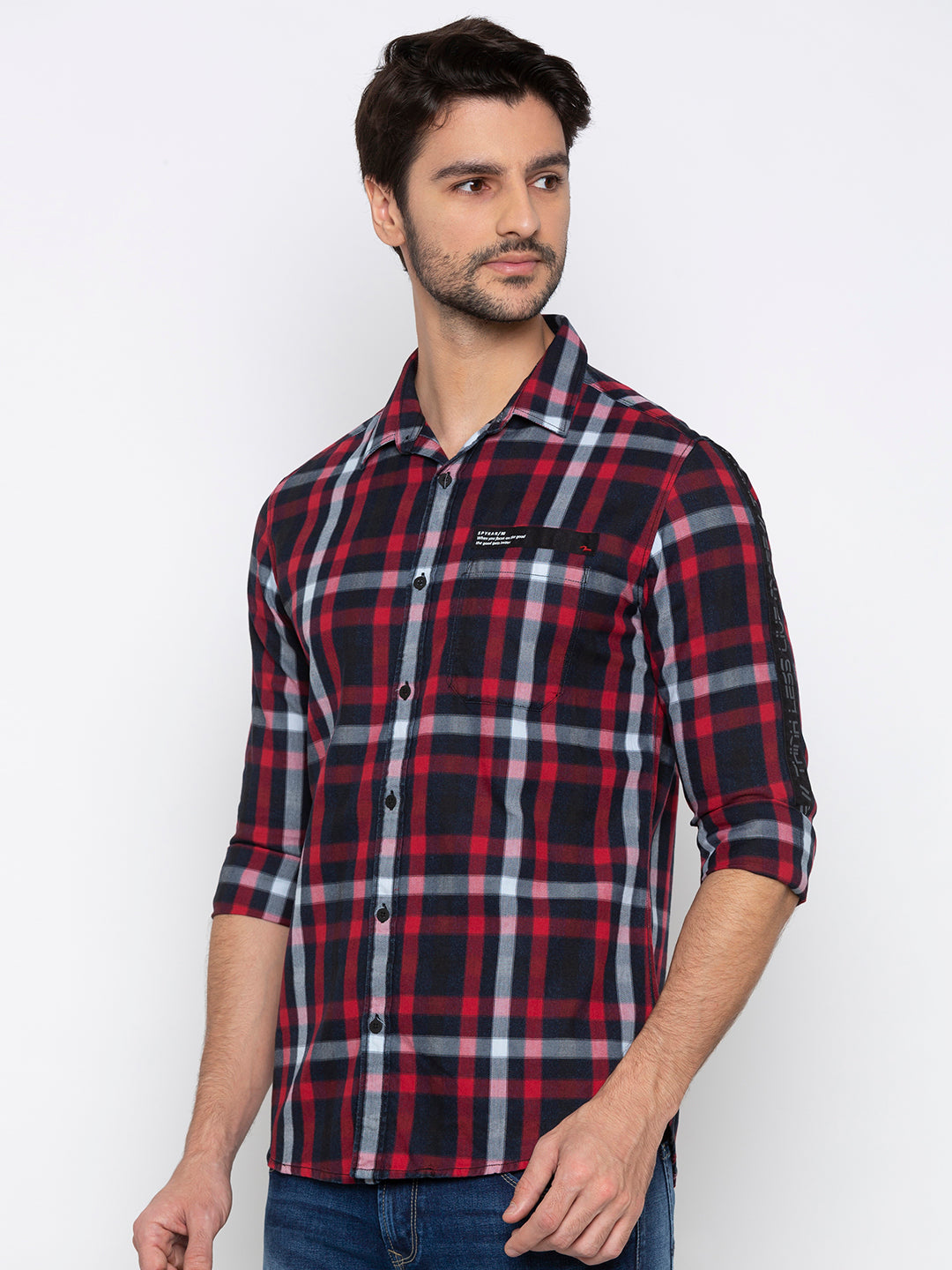 Spykar Men Red Checked Slim Fit Casual Shirt