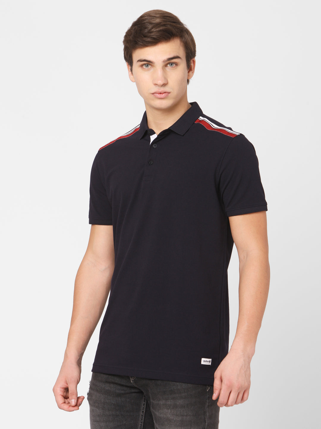 Spykar Men Blue Cotton Slim Fit Polo T-Shirt