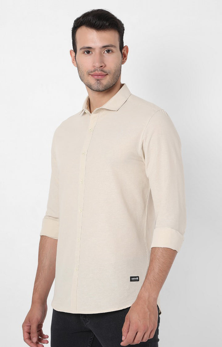 Spykar Beige Cotton Slim Fit Shirts For Men