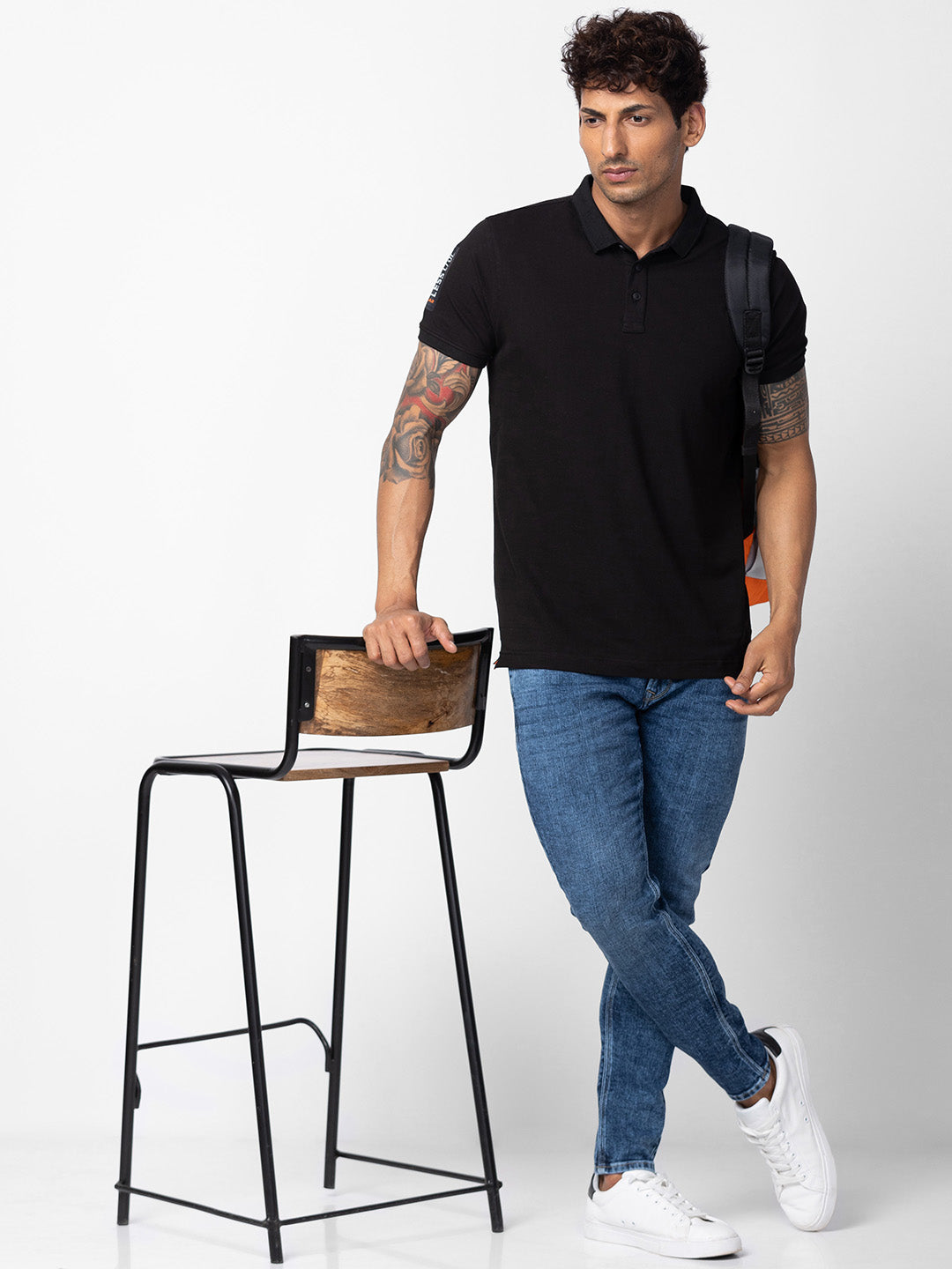 Spykar Men Black Cotton Regular Fit Half Sleeve Plain Polo T-Shirt