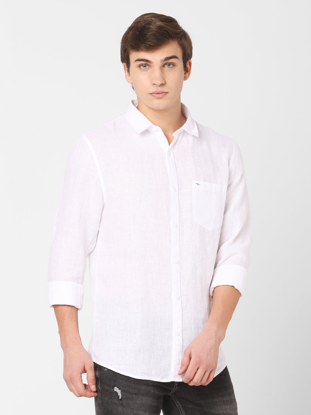 Spykar Men White Cotton Slim Fit Shirts