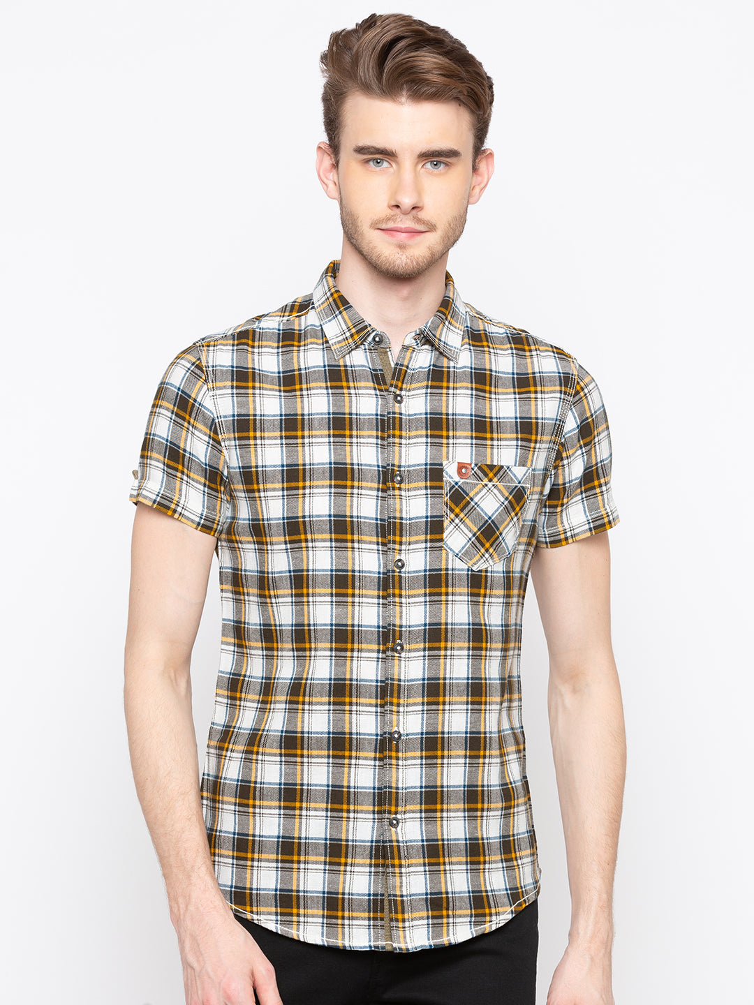 Spykar Men Olive Checked Slim Fit Casual Shirt