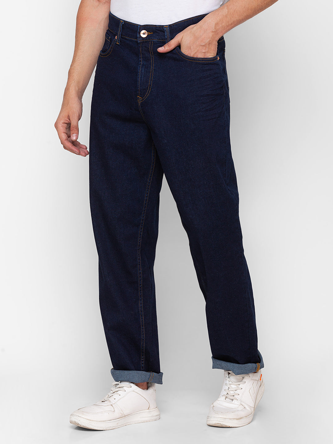 Spykar Raw Blue Cotton Loose Fit Regular Length Jeans For Men (Renato)