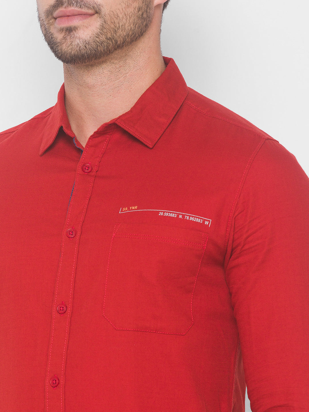 Spykar Men Brickred Cotton Casual Slim Fit Shirt