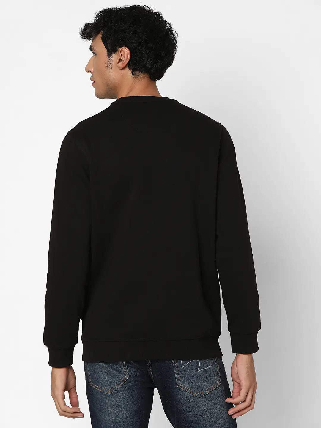 Spykar Men Black Blended Slim Fit Full Sleeve Round Neck Plain Casual Sweatshirt