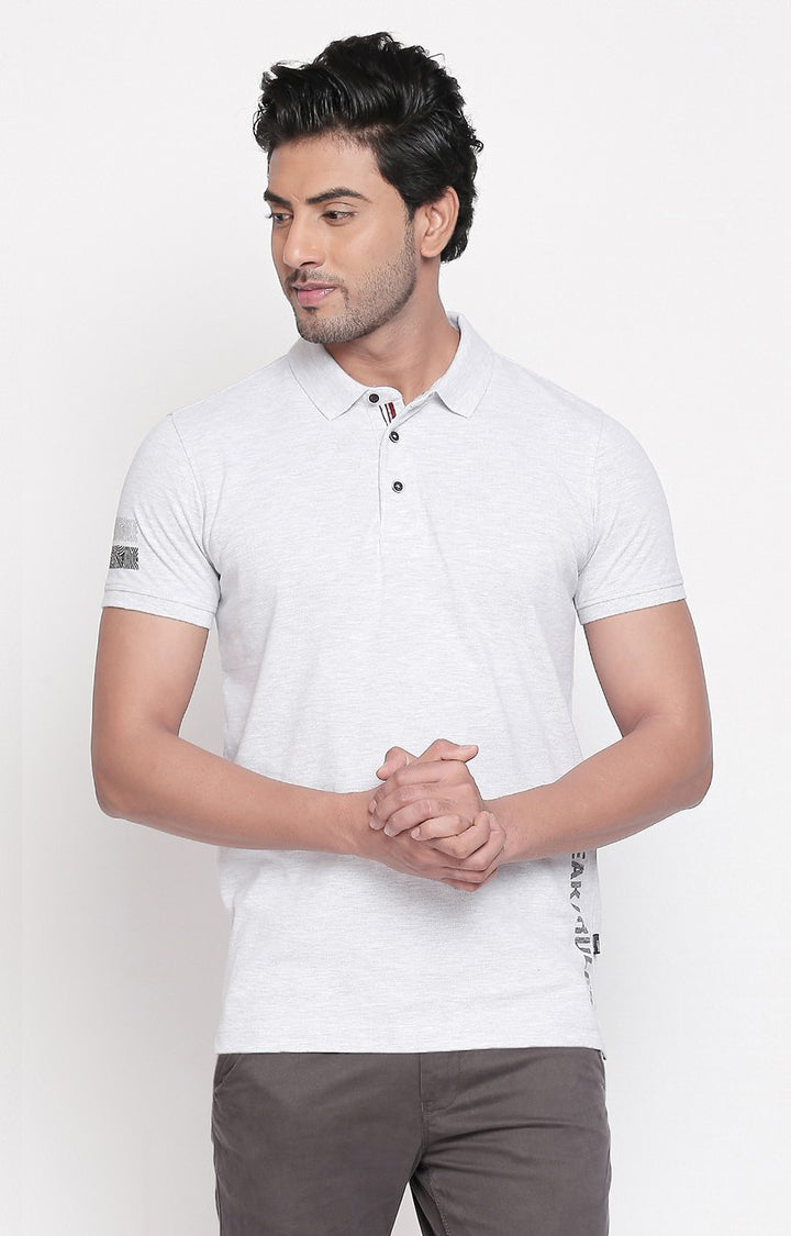 Spykar Grey Cotton Polo T-Shirt