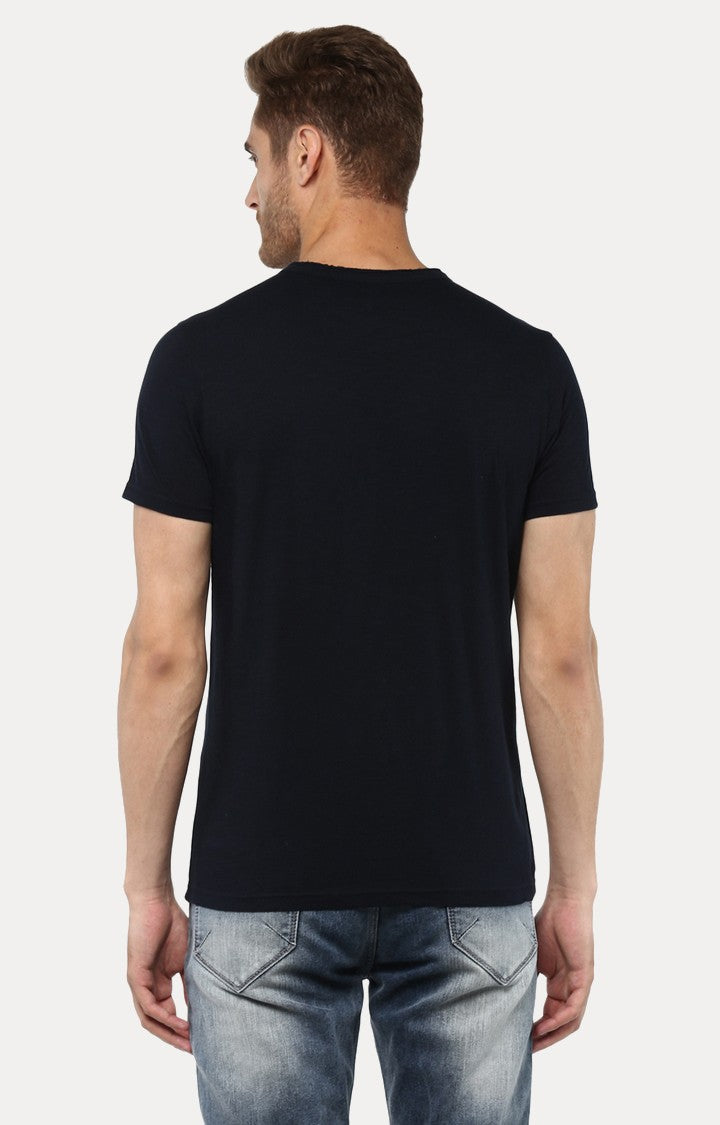 Spykar Navy Blue Solid Slim Fit Men T-Shirts