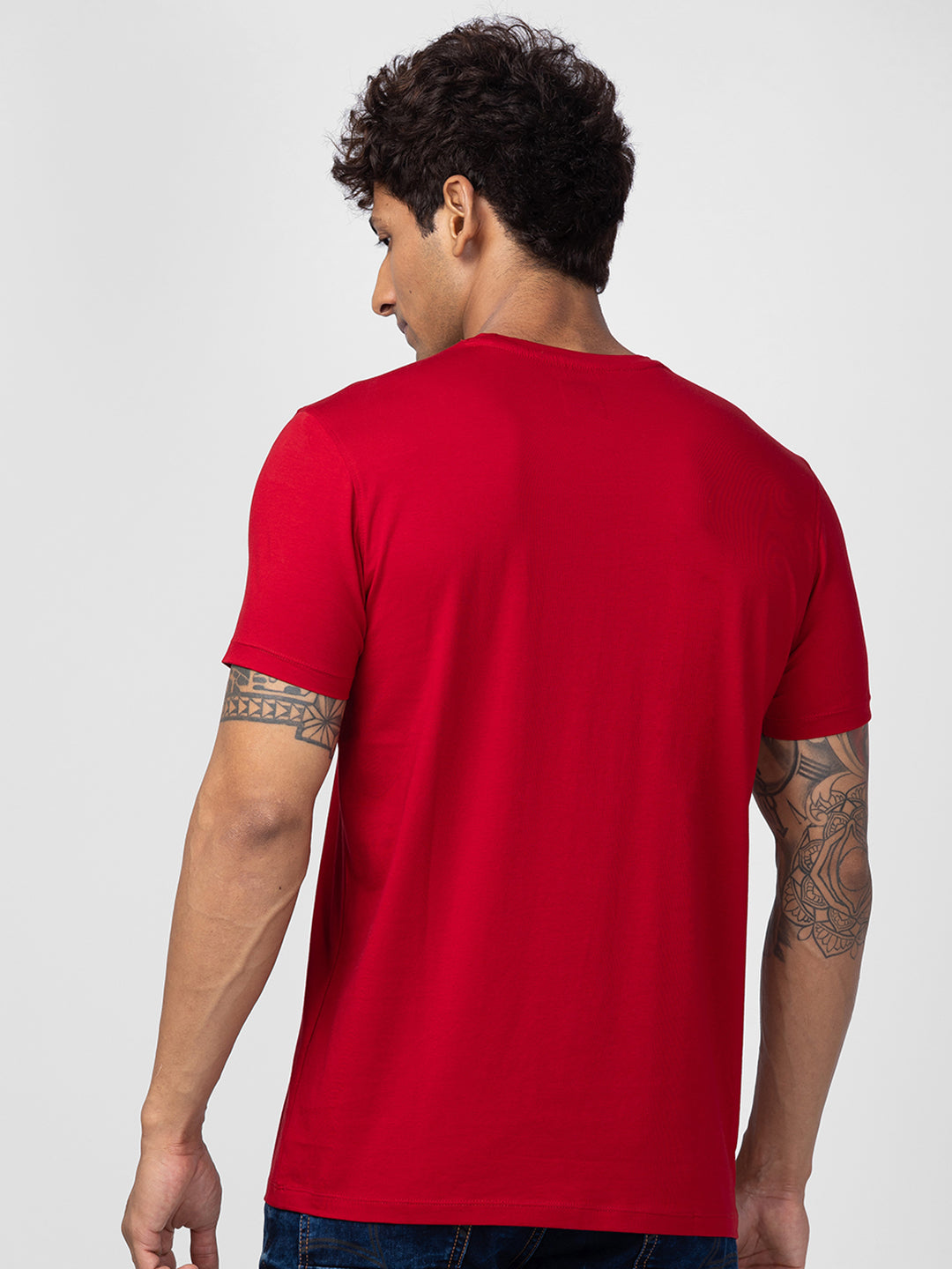 Spykar Men Deep Red Cotton Regular Fit Half Sleeve Printed T-Shirt