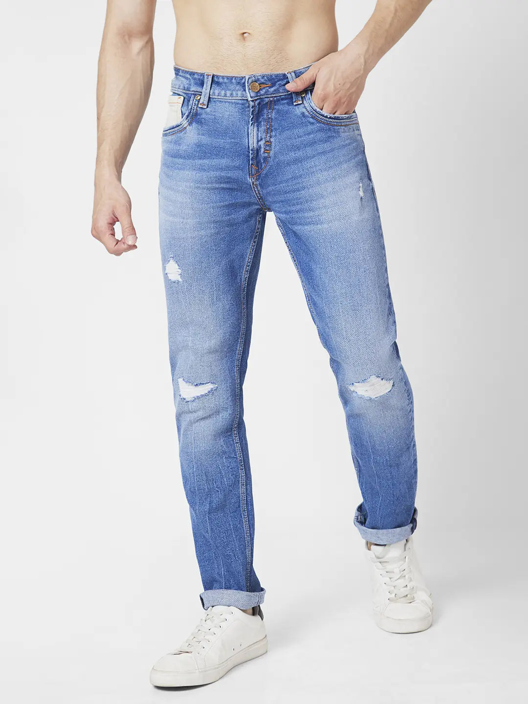 Spykar Men Dark Blue Cotton Super Slim Fit Ankle Length Jeans (Super Skinny  ) - mdss1bc012darkblue