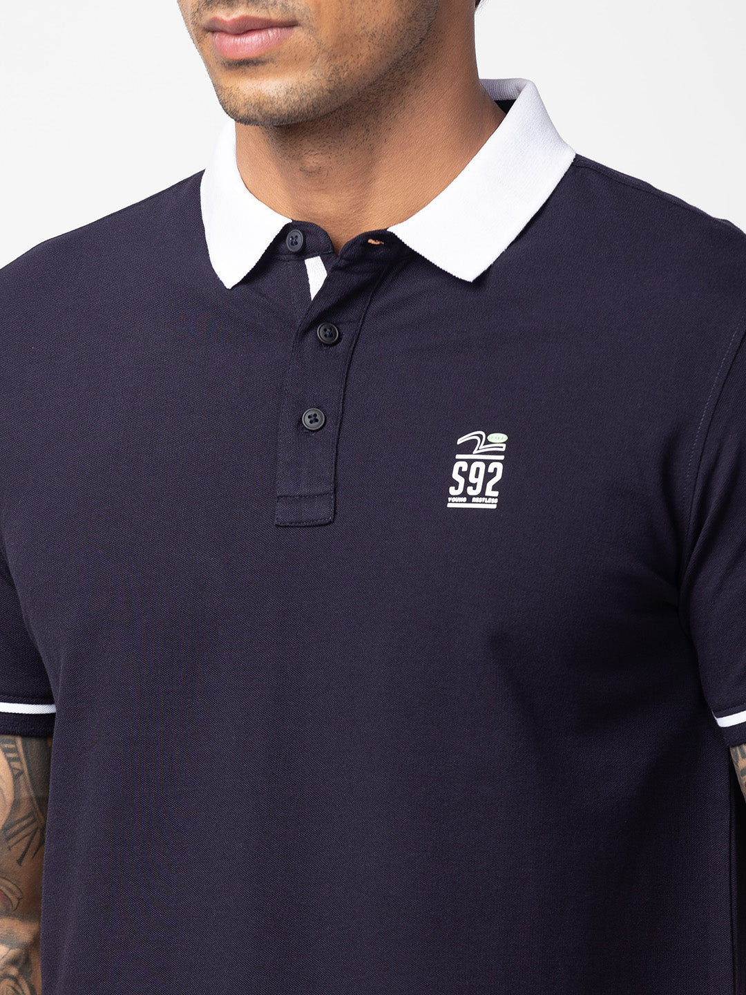 Spykar Men Navy Blue Cotton Regular Fit Half Sleeve Plain Polo T-Shirt