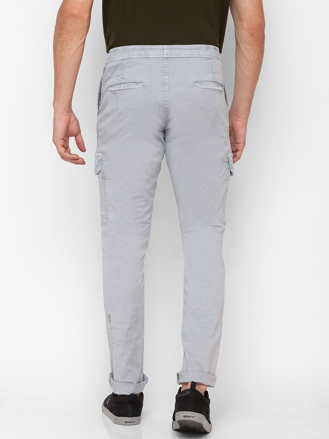 Spykar Silver Grey Cotton Slim Fit Regular Length Trousers For Men