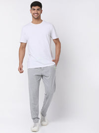 Men Premium Cotton Blend Knitted Grey Trackpant- Underjeans By Spykar