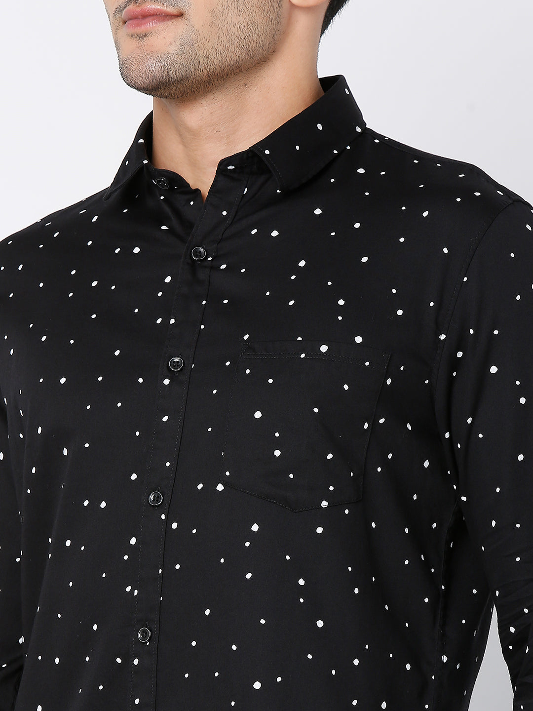 Spykar Men Black Cotton Full Sleeve Printed Shirt