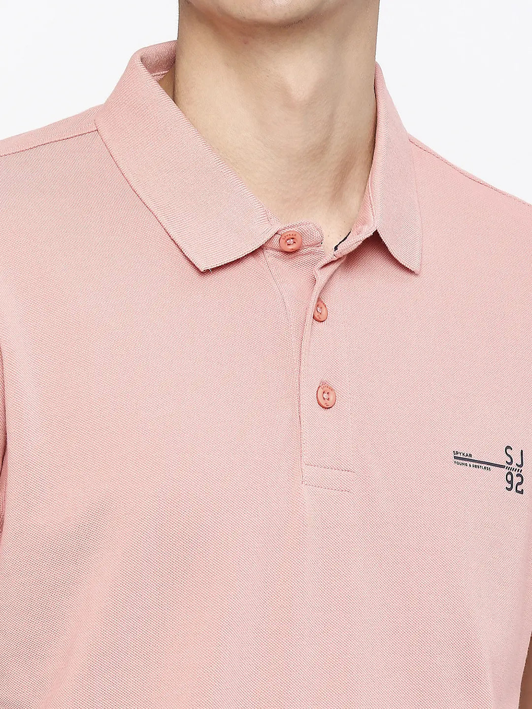 Spykar Men Dusty Pink Cotton Slim Fit Plain Polo Neck Tshirt