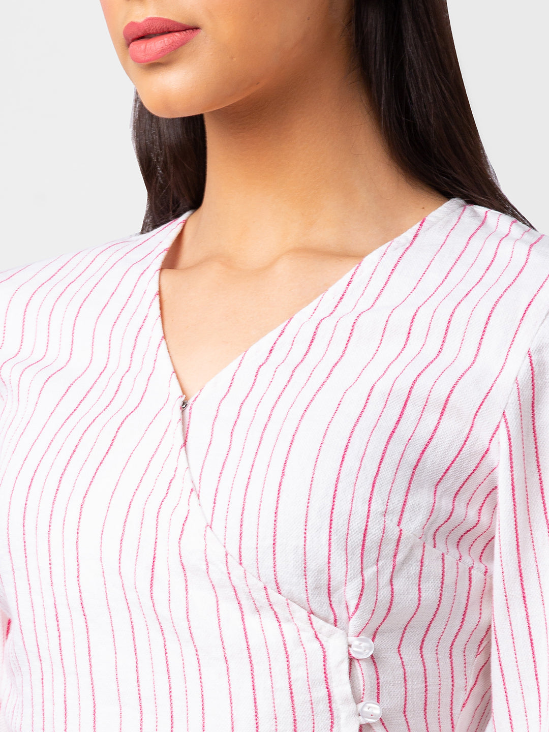 Spykar Women Pink Cotton Slim Fit Striped Crop Top