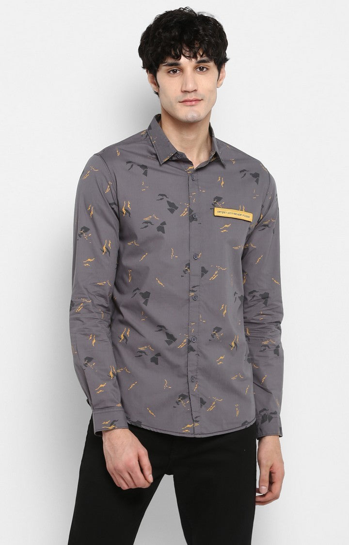 Spykar Men'S Black Cotton Printed Casual Shirts